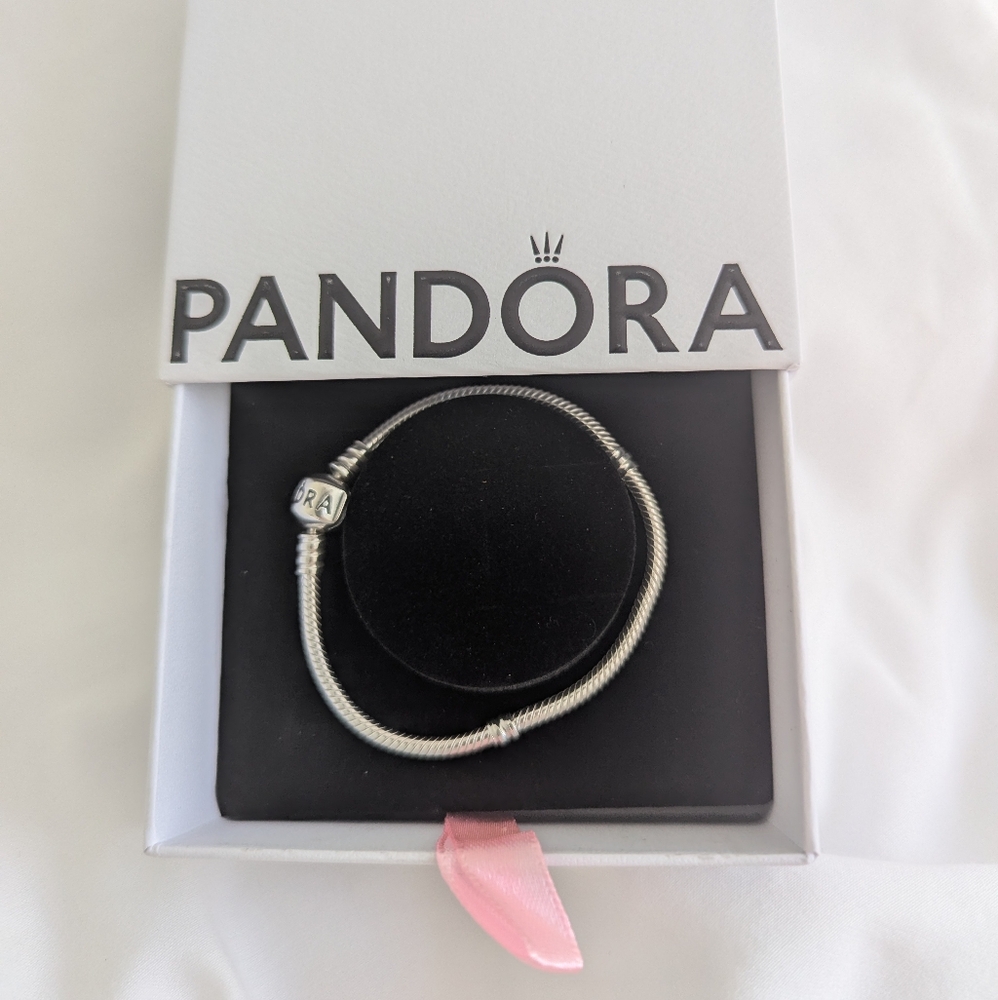 Pandora Barrel Clasp Snake Chain Bracelet With April Clear Eternity Charm
